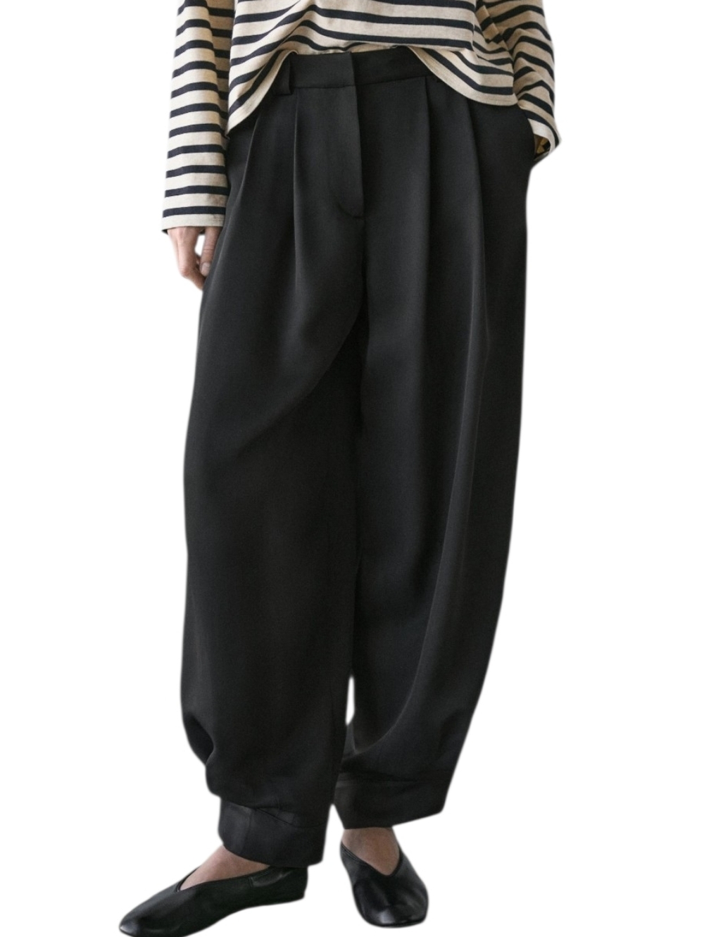 Massimo Dutti Black Wide-Leg Pleated Women’s Trousers Sz.6